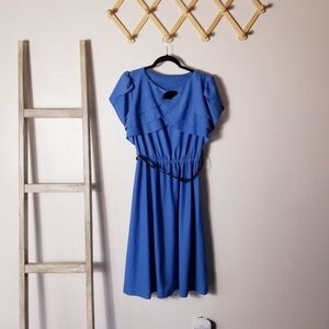 VINTAGE WOMEN'S PURPLISH BLUE HOMEMADE DRESS ESTIMATED SIZE MEDIUM